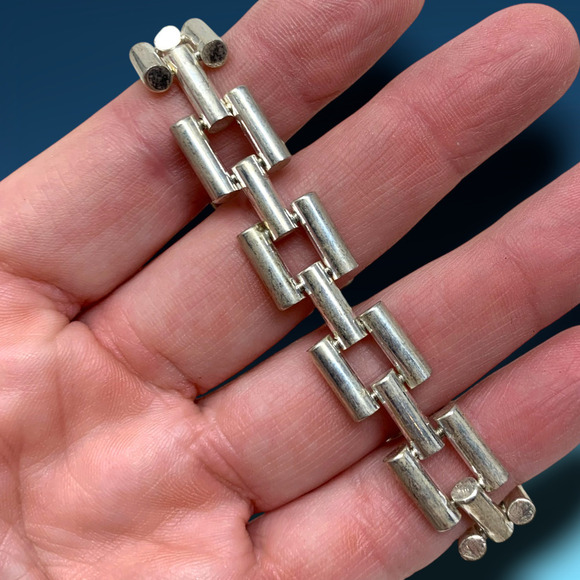 Vintage 1980’s Modernist Silver Tone Chunky Square Link Bracelet Couture Mogul - Picture 2 of 4